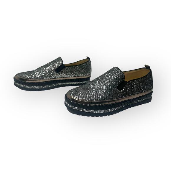 Jolimall Women's Disco Loafer Size 10 Silver Platform Shoe Slip On Glitery Flats - Picture 5 of 10